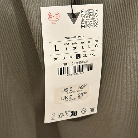 NEW WITH TAGS 🎉 Zara khaki SHORT DRESS WITH SHOULDER PADS size L - Picture 16 of 16